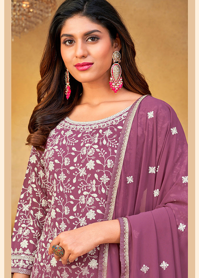 3 Pc Purple Semi Stitched Georgette Suit Set VDKSH14082150 - Indian Silk House Agencies