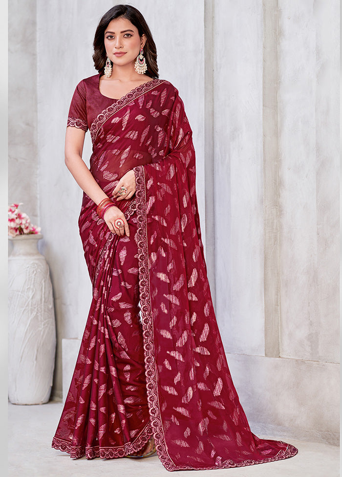 Red Spun Silk Saree With Blouse Piece - Indian Silk House Agencies