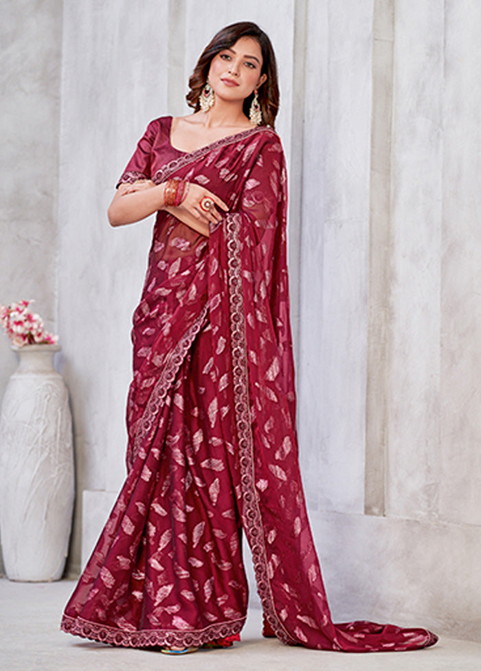 Red Spun Silk Saree With Blouse Piece - Indian Silk House Agencies