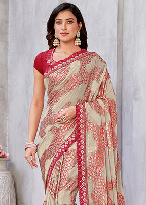 Red Spun Silk Saree With Blouse Piece - Indian Silk House Agencies