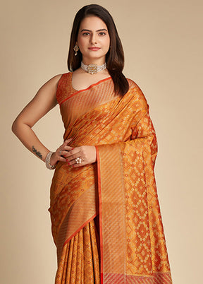 Mustard Spun Silk Saree With Blouse Piece - Indian Silk House Agencies