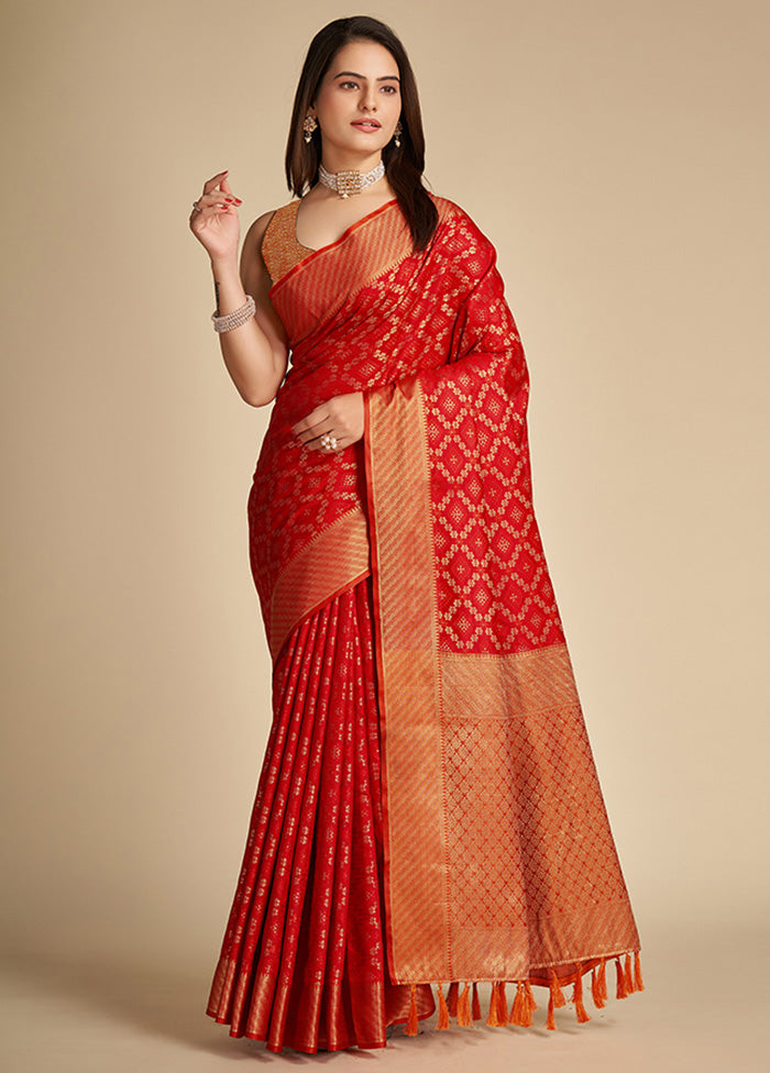 Red Spun Silk Saree With Blouse Piece - Indian Silk House Agencies