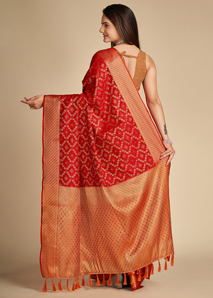 Red Spun Silk Saree With Blouse Piece - Indian Silk House Agencies