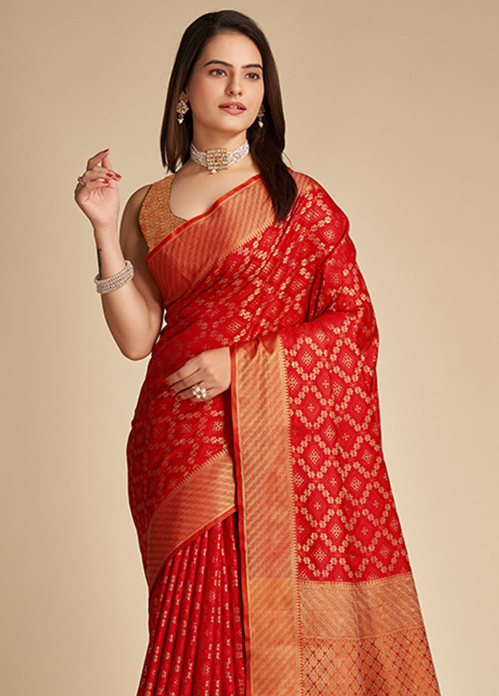 Red Spun Silk Saree With Blouse Piece - Indian Silk House Agencies