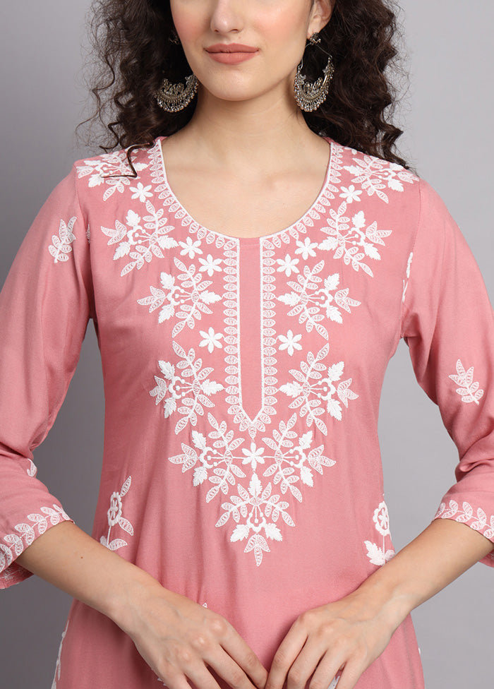 Pink Readymade Rayon Long Kurti VDKSH14082112 - Indian Silk House Agencies