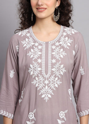 Grey Readymade Rayon Long Kurti VDKSH14082115 - Indian Silk House Agencies