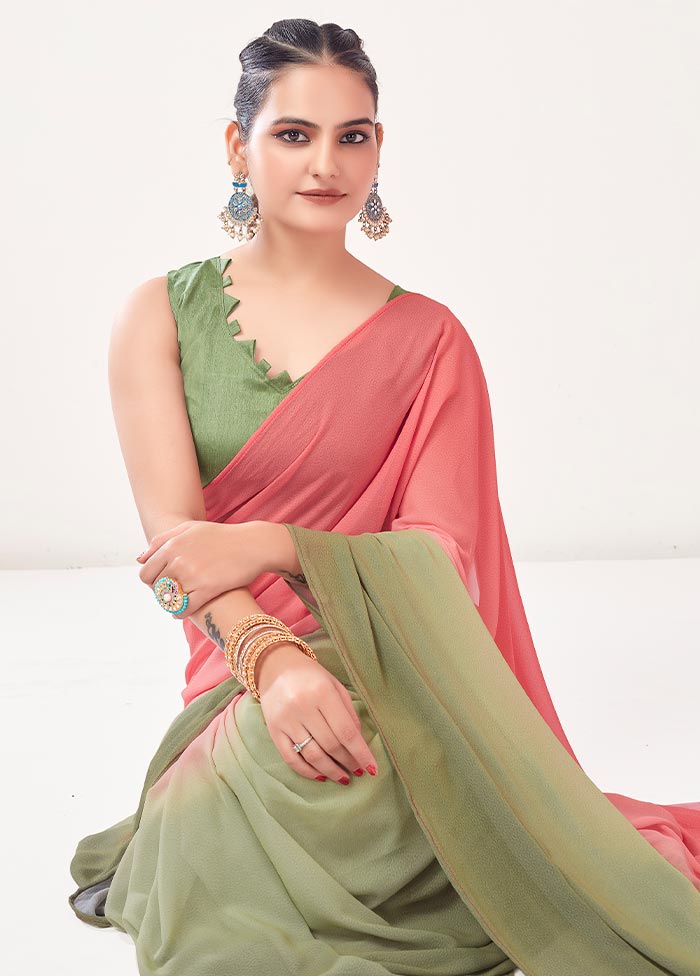 Mehendi Georgette Saree With Blouse Piece - Indian Silk House Agencies