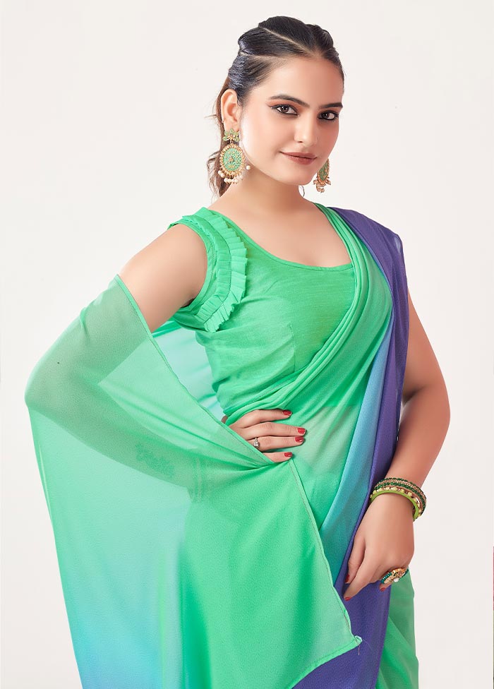 Sea Green Georgette Saree With Blouse Piece - Indian Silk House Agencies