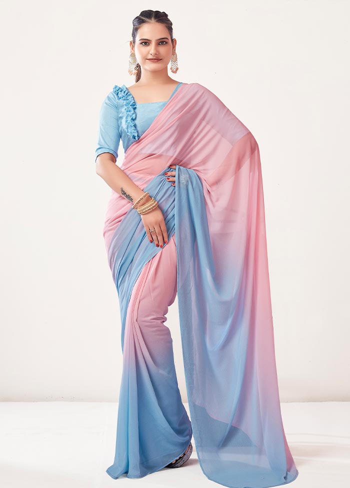 Sky Blue Georgette Saree With Blouse Piece - Indian Silk House Agencies