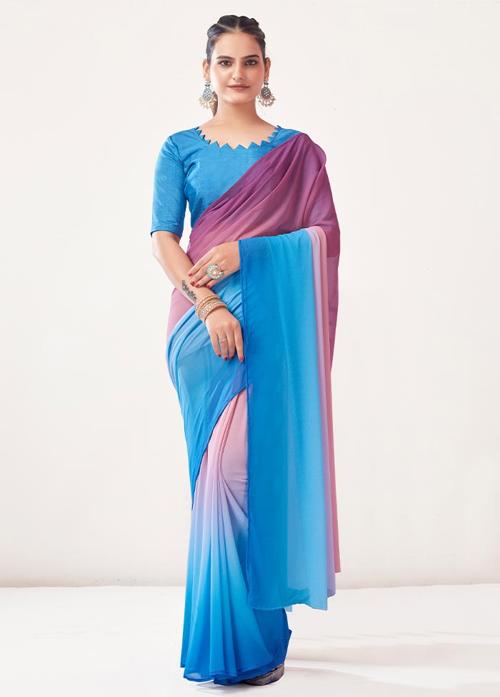 Blue Georgette Saree With Blouse Piece - Indian Silk House Agencies