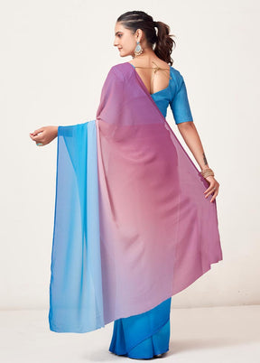 Blue Georgette Saree With Blouse Piece - Indian Silk House Agencies