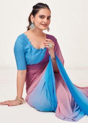 Blue Georgette Saree With Blouse Piece - Indian Silk House Agencies