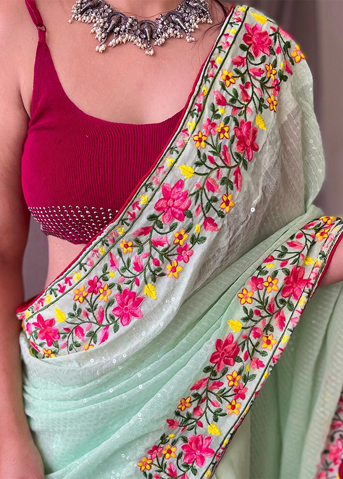 Sea Green Georgette Saree With Blouse Piece - Indian Silk House Agencies