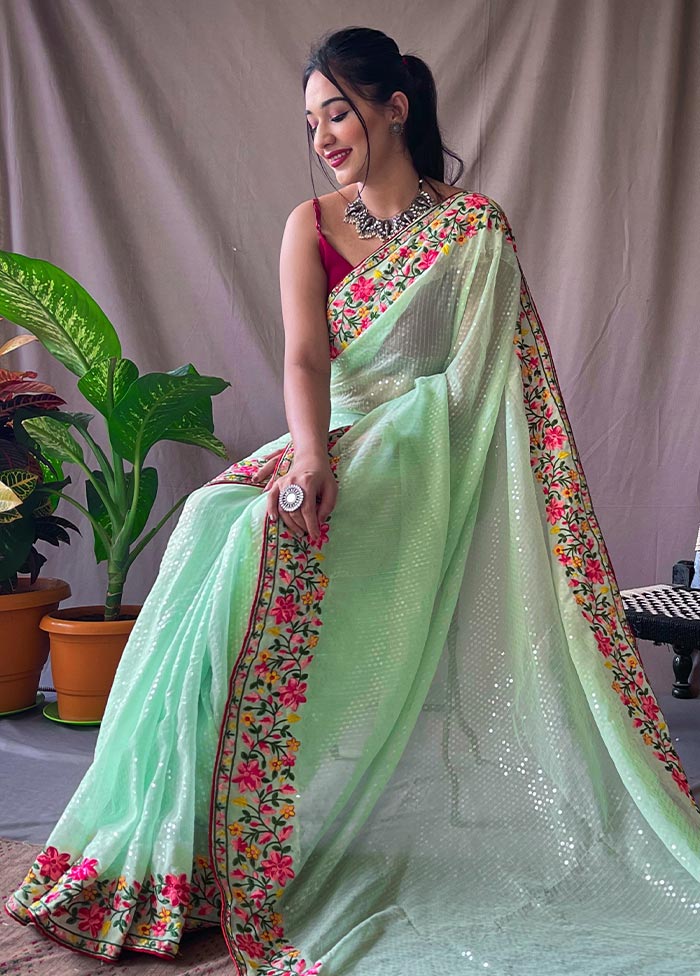 Sea Green Georgette Saree With Blouse Piece - Indian Silk House Agencies