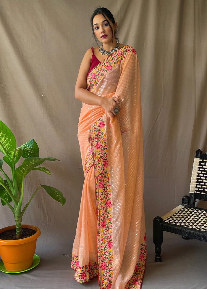 Orange Georgette Saree With Blouse Piece - Indian Silk House Agencies