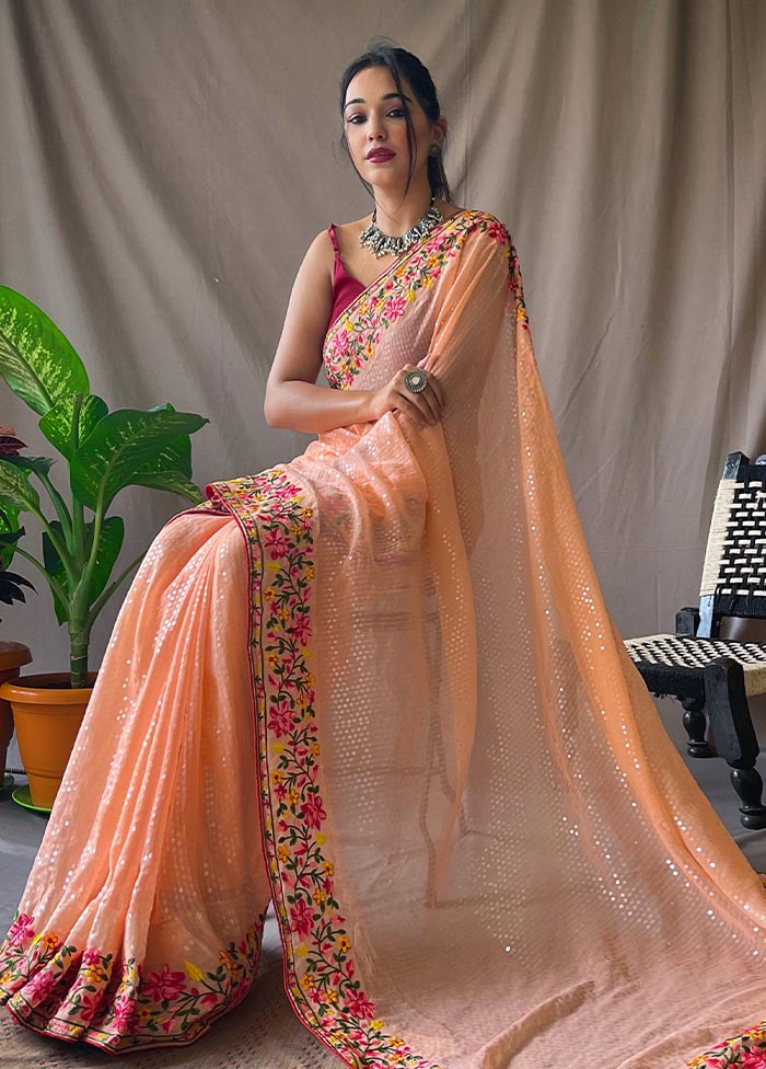 Orange Georgette Saree With Blouse Piece - Indian Silk House Agencies