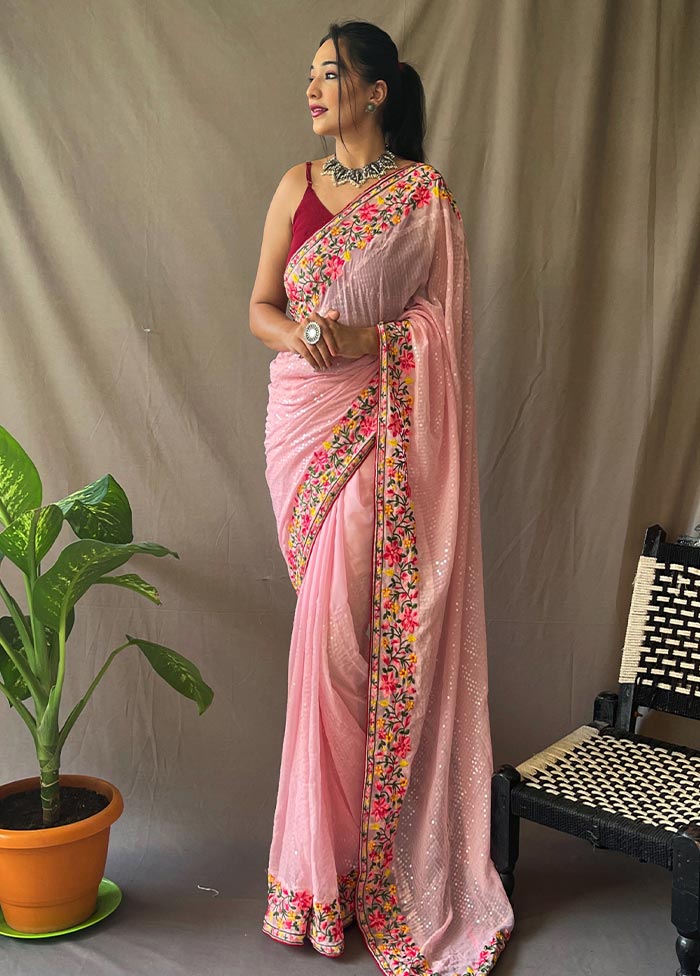 Pink Georgette Saree With Blouse Piece - Indian Silk House Agencies