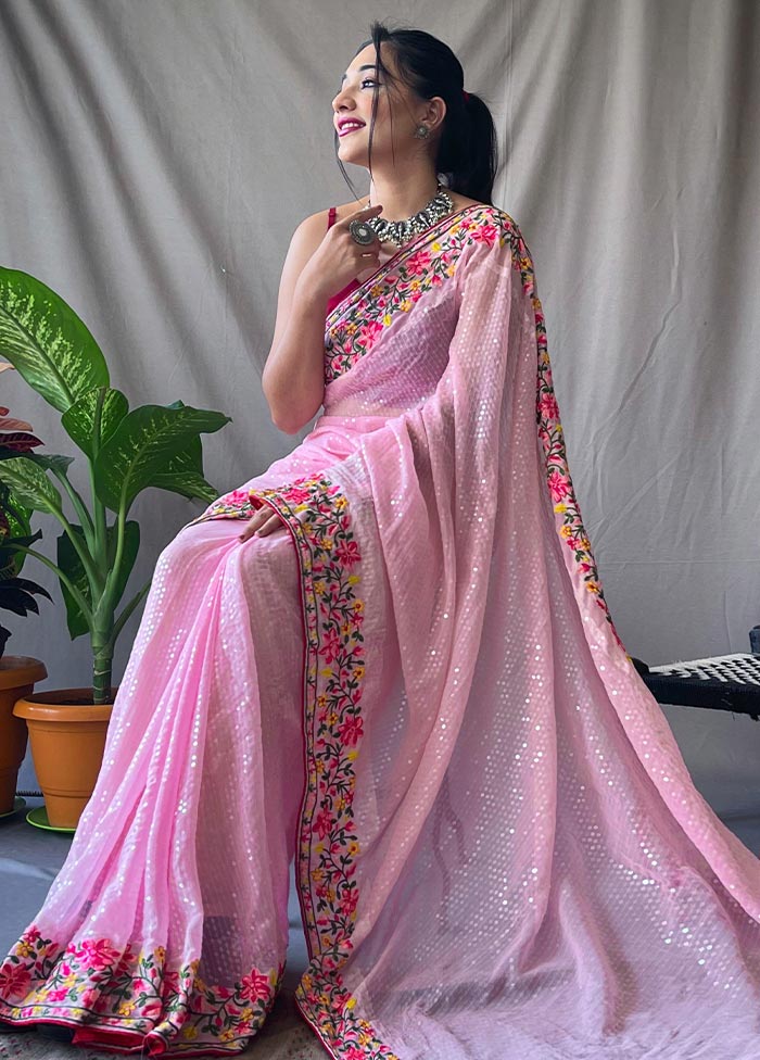 Pink Georgette Saree With Blouse Piece - Indian Silk House Agencies