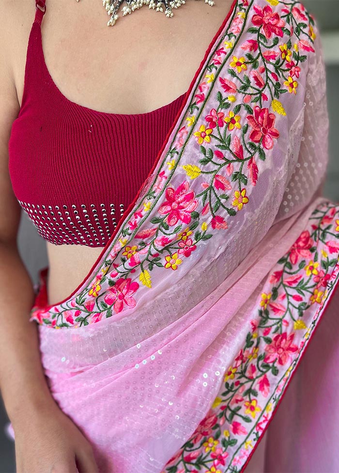 Pink Georgette Saree With Blouse Piece - Indian Silk House Agencies