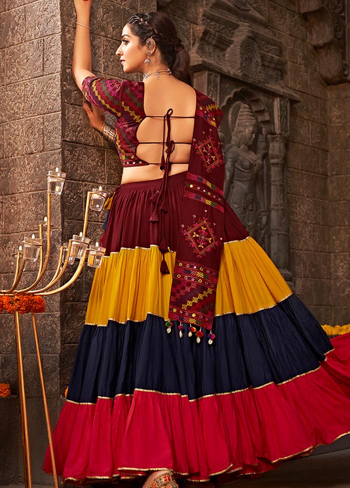 3 Pc Maroon Viscose Semi Stitched Lehenga Set - Indian Silk House Agencies