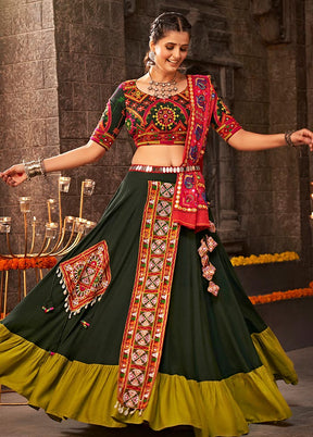 3 Pc Green Viscose Semi Stitched Lehenga Set - Indian Silk House Agencies