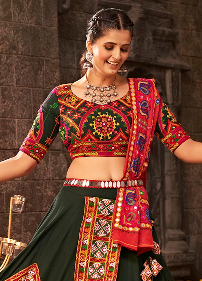 3 Pc Green Viscose Semi Stitched Lehenga Set - Indian Silk House Agencies