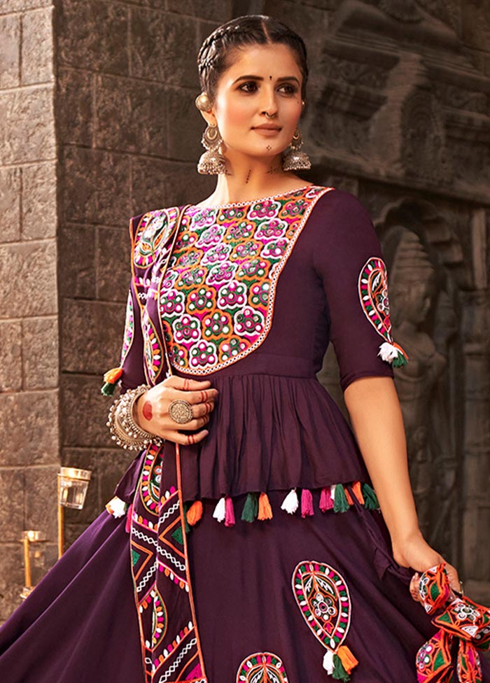 3 Pc Purple Viscose Semi Stitched Lehenga Set