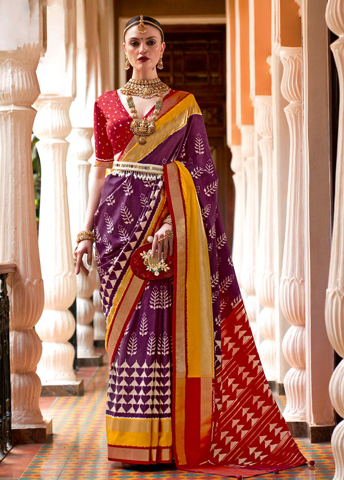 Purple Spun Silk Saree With Blouse Piece - Indian Silk House Agencies