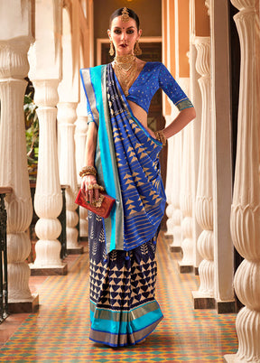 Blue Spun Silk Saree With Blouse Piece - Indian Silk House Agencies