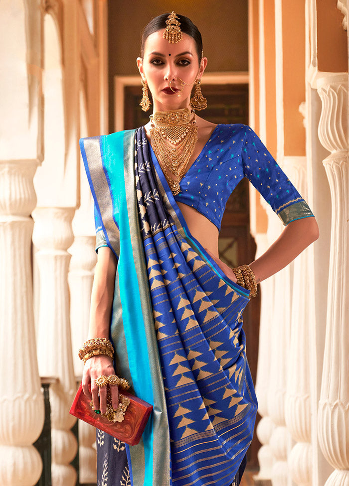 Blue Spun Silk Saree With Blouse Piece - Indian Silk House Agencies