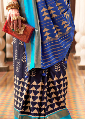 Blue Spun Silk Saree With Blouse Piece - Indian Silk House Agencies