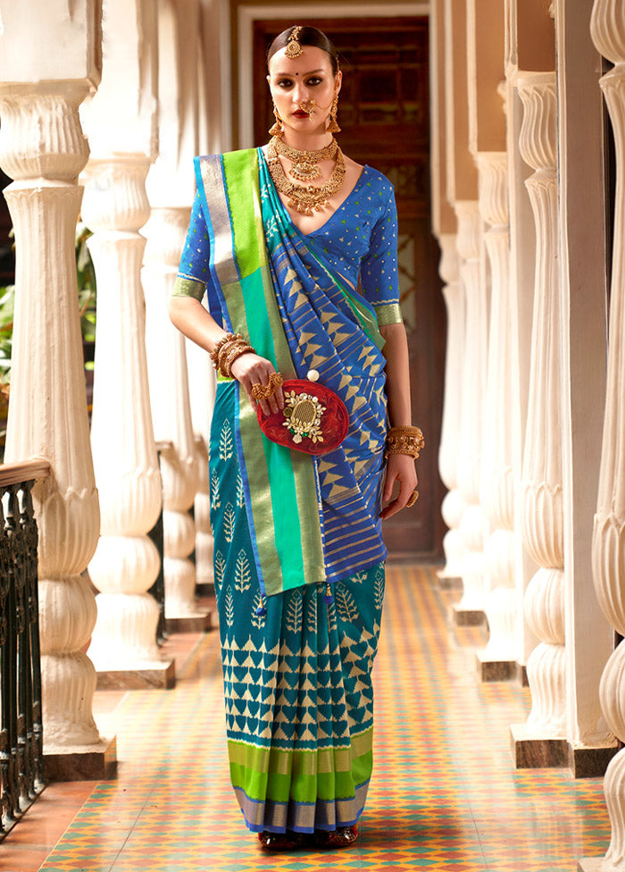 Teal Blue Spun Silk Saree With Blouse Piece - Indian Silk House Agencies