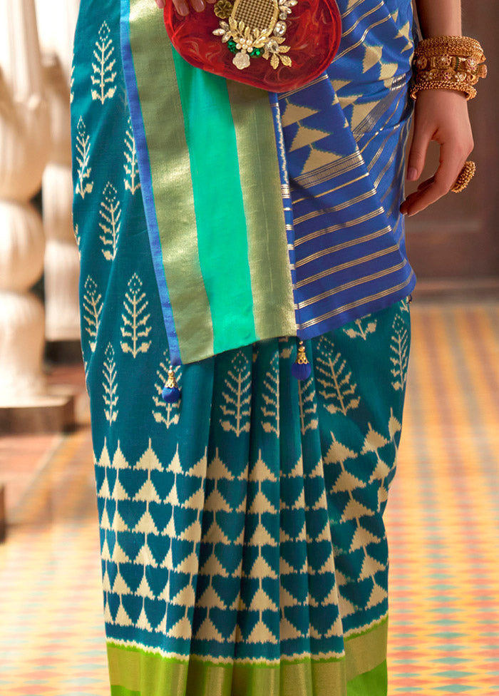 Teal Blue Spun Silk Saree With Blouse Piece - Indian Silk House Agencies