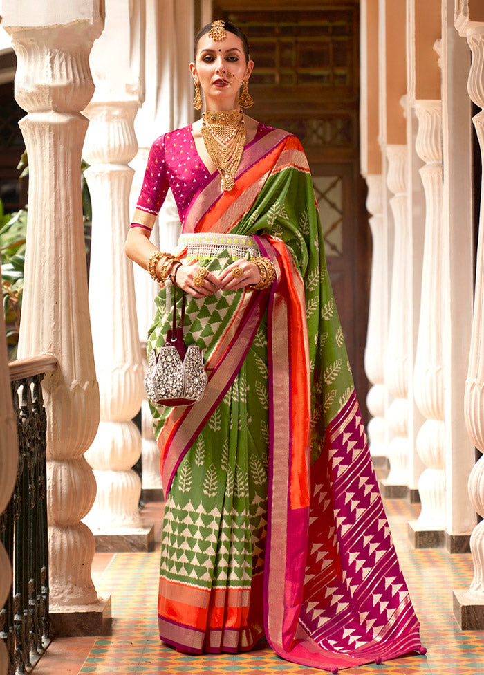 Green Spun Silk Saree With Blouse Piece - Indian Silk House Agencies