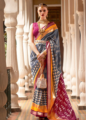 Grey Spun Silk Saree With Blouse Piece - Indian Silk House Agencies