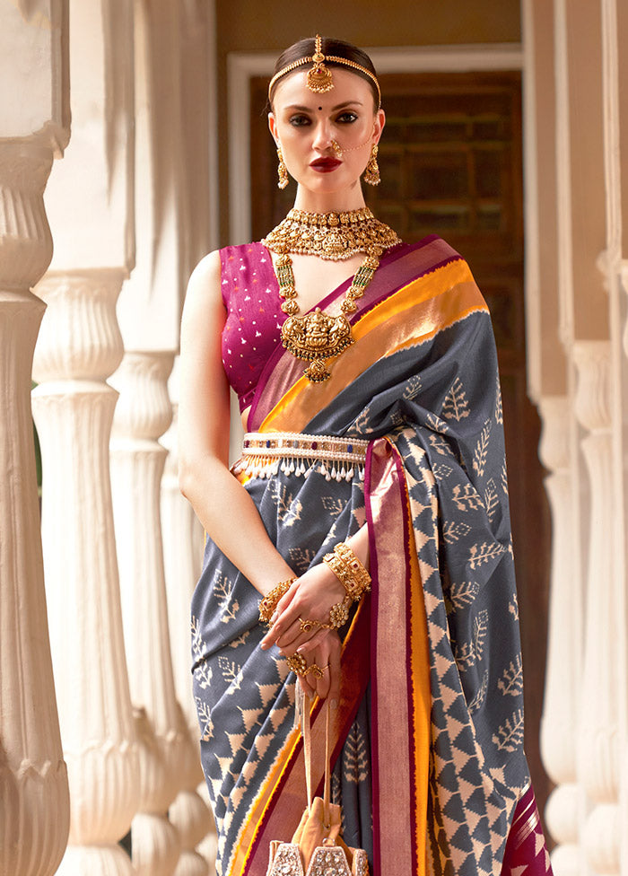 Grey Spun Silk Saree With Blouse Piece - Indian Silk House Agencies