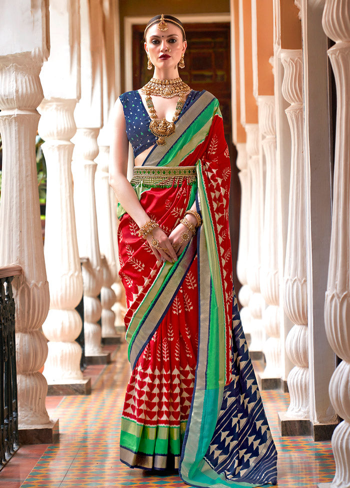 Red Spun Silk Saree With Blouse Piece - Indian Silk House Agencies