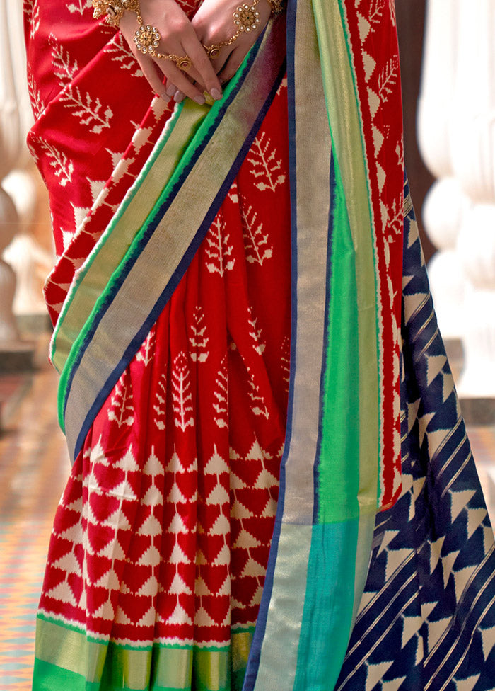 Red Spun Silk Saree With Blouse Piece - Indian Silk House Agencies