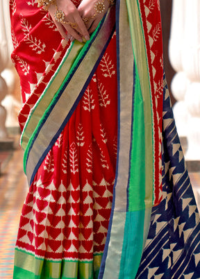 Red Spun Silk Saree With Blouse Piece - Indian Silk House Agencies