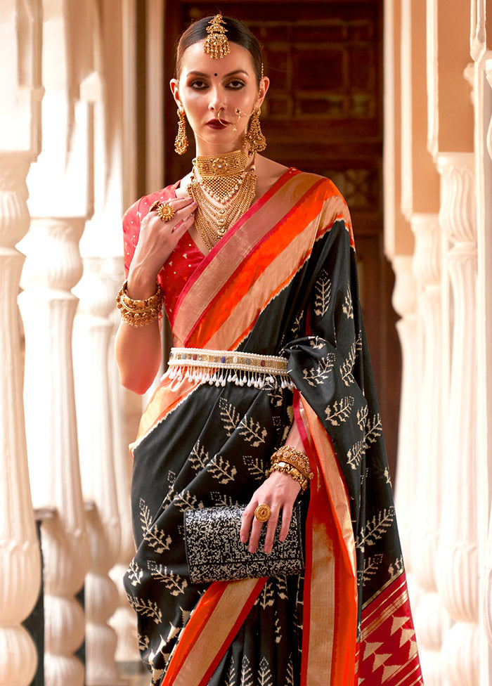 Black Spun Silk Saree With Blouse Piece - Indian Silk House Agencies