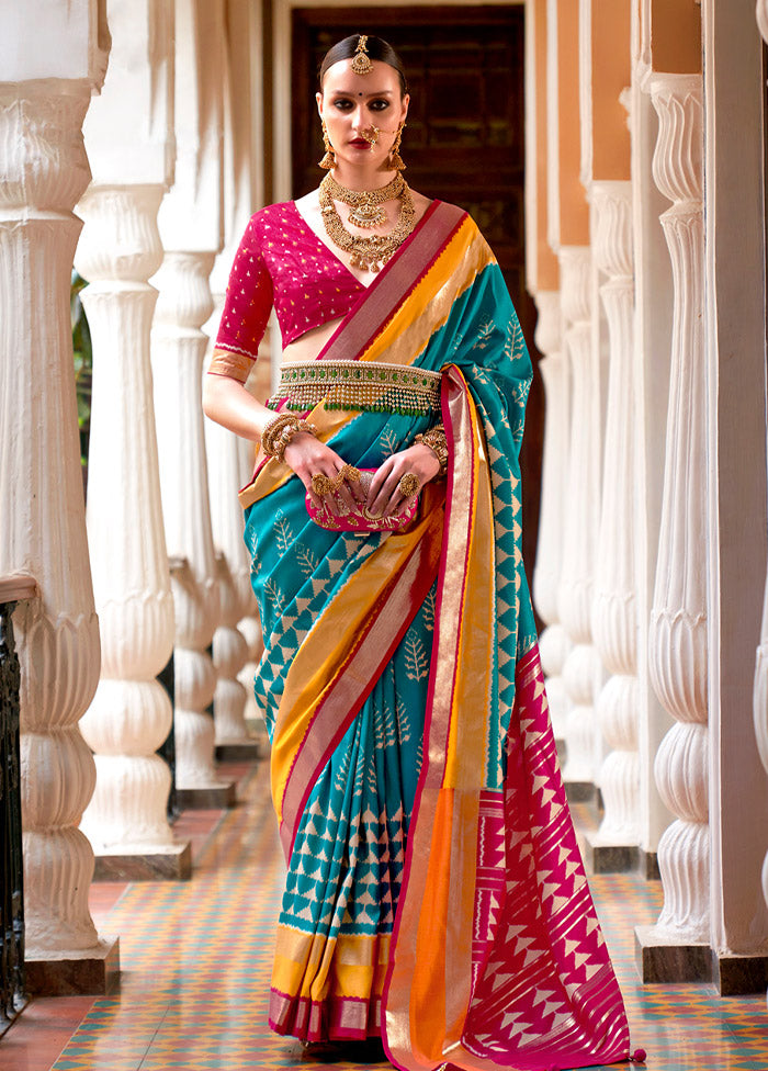 Turquoise Spun Silk Saree With Blouse Piece - Indian Silk House Agencies