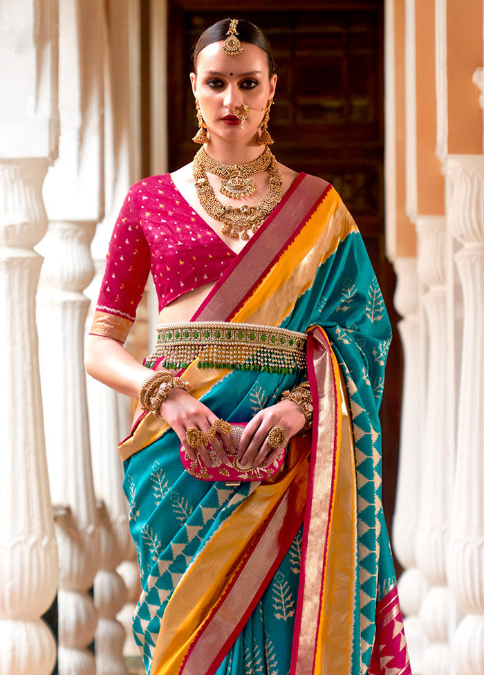 Turquoise Spun Silk Saree With Blouse Piece - Indian Silk House Agencies