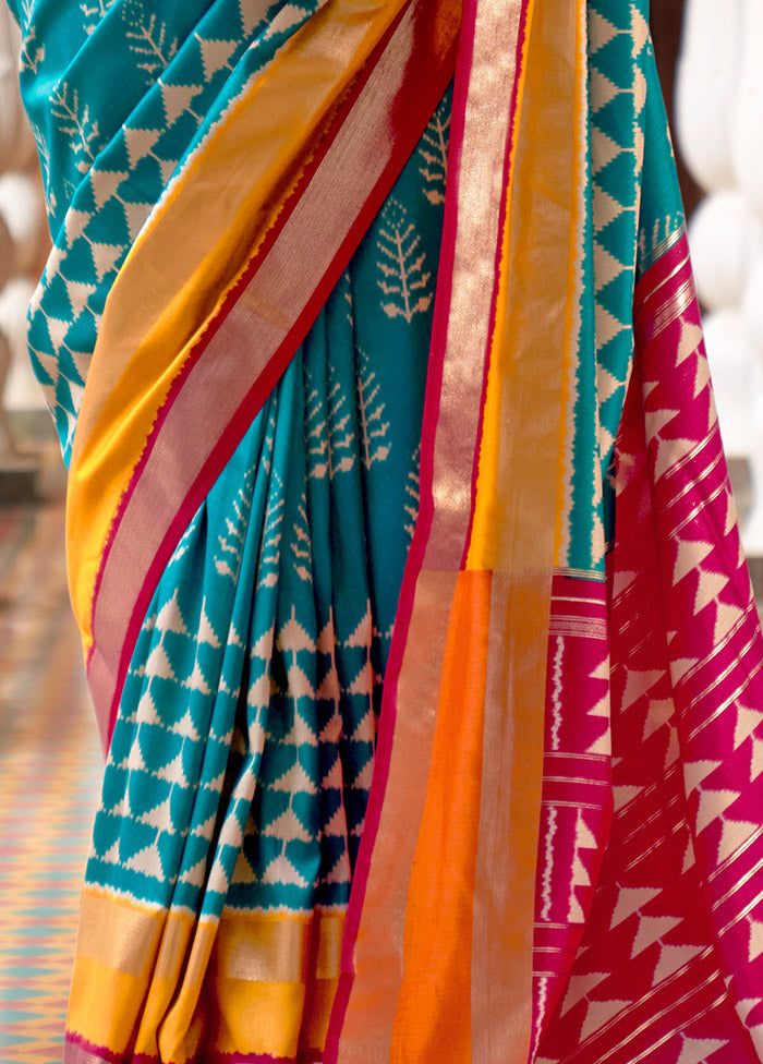 Turquoise Spun Silk Saree With Blouse Piece - Indian Silk House Agencies