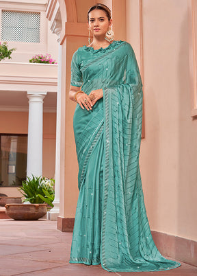 Blue Chiffon Silk Saree With Blouse Piece - Indian Silk House Agencies