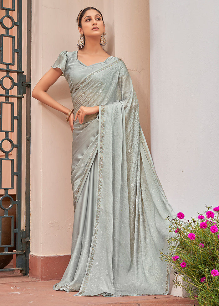 Grey Chiffon Silk Saree With Blouse Piece - Indian Silk House Agencies