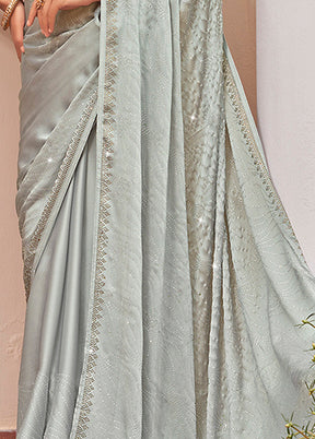 Grey Chiffon Silk Saree With Blouse Piece - Indian Silk House Agencies