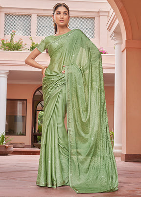 Pista Green Chiffon Silk Saree With Blouse Piece - Indian Silk House Agencies