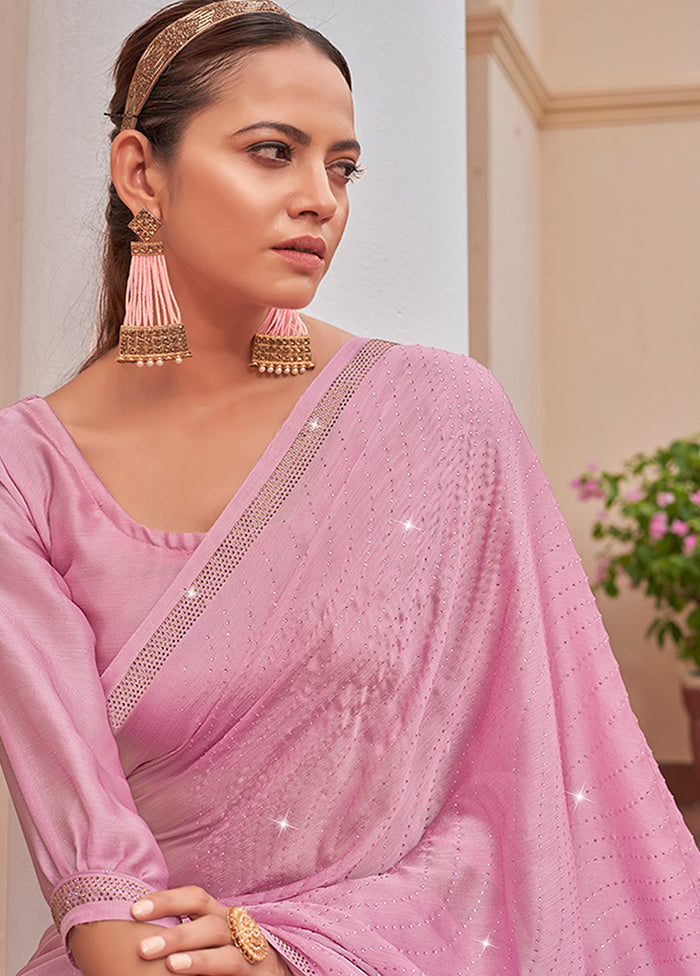 Pink Chiffon Silk Saree With Blouse Piece - Indian Silk House Agencies