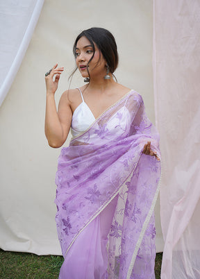 Purple Organza Saree With Blouse Piece - Indian Silk House Agencies