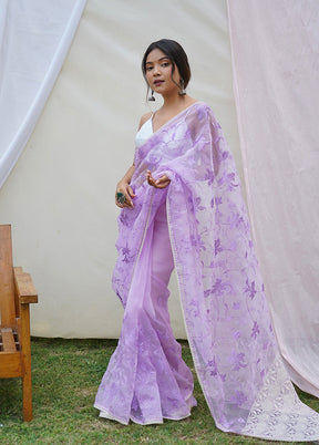 Purple Organza Saree With Blouse Piece - Indian Silk House Agencies